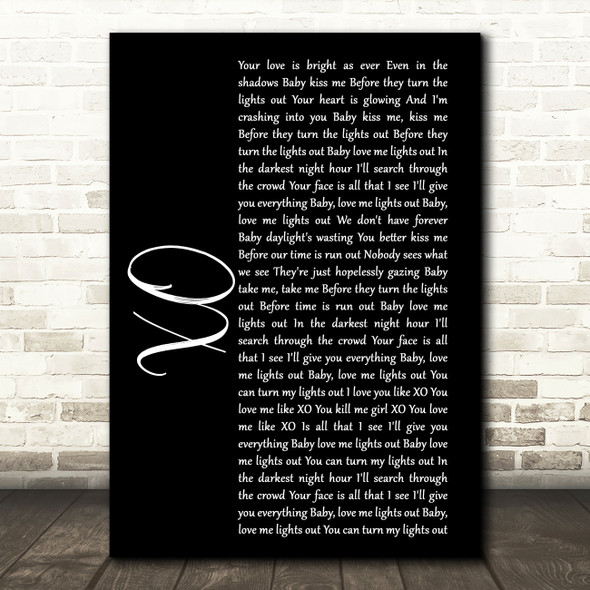 John Mayer XO Black Script Song Lyric Quote Print