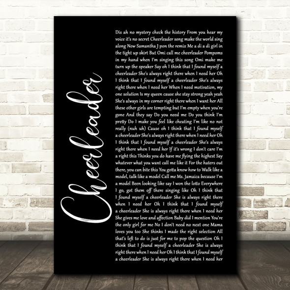 OMI Cheerleader Black Script Song Lyric Quote Print