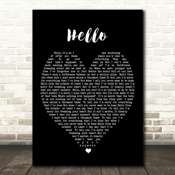 Hello Adele Black Heart Quote Song Lyric Print