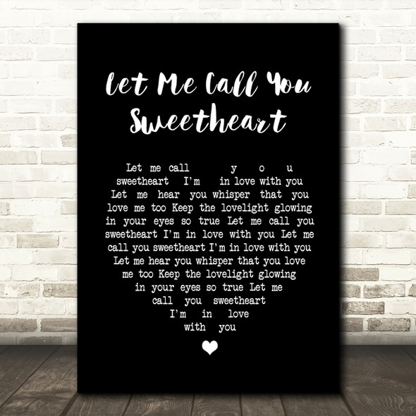 Timi Yuro Let Me Call You Sweetheart Black Heart Song Lyric Quote Print