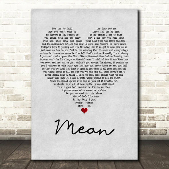 Pink Mean Grey Heart Quote Song Lyric Print