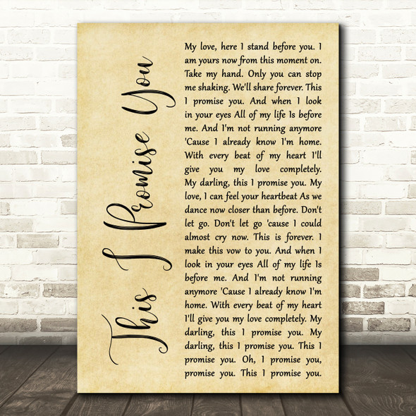 Ronan Keating This I Promise You Rustic Script Song Lyric Quote Print