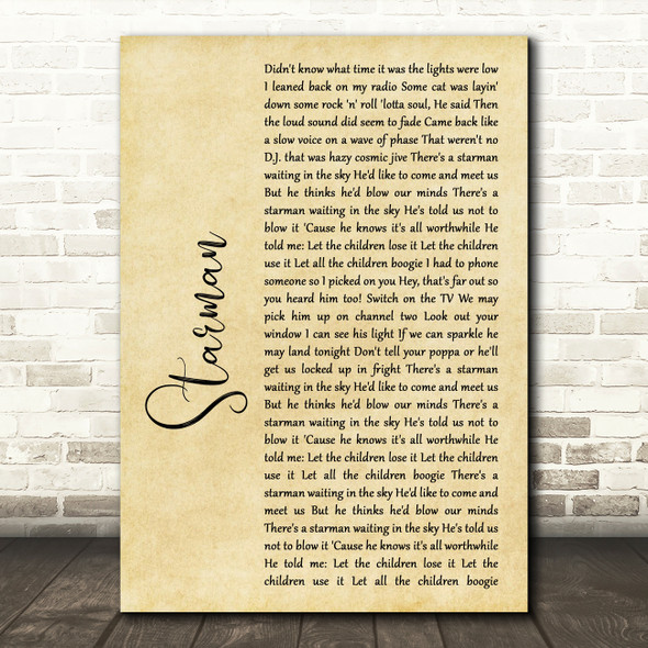 David Bowie Starman Rustic Script Song Lyric Quote Print