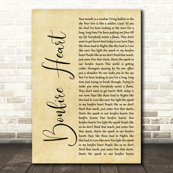 James Blunt Bonfire Heart Rustic Script Song Lyric Quote Print