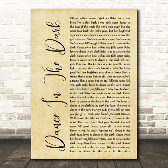 Lady Gaga Dance In The Dark Rustic Script Song Lyric Quote Print