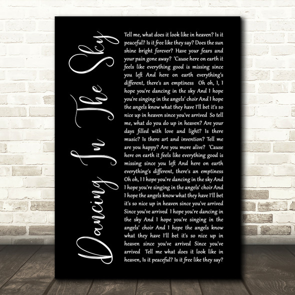 Dani And Lizzy Dancing In The Sky Black Script Song Lyric Quote Print