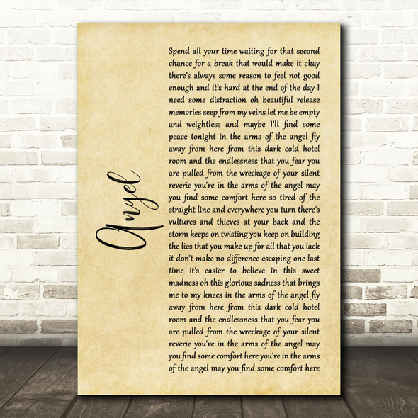 Sarah McLachlan Angel Rustic Script Song Lyric Quote Print