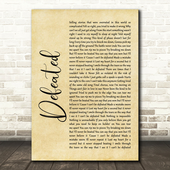 Anastacia Defeated Rustic Script Song Lyric Quote Print