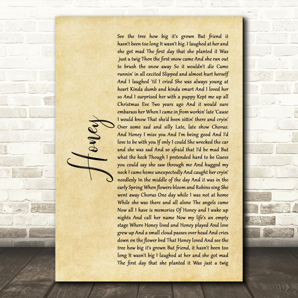 Bobby Goldsboro Honey Rustic Script Song Lyric Quote Print