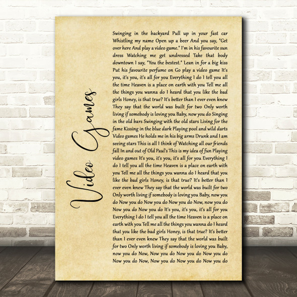 Lana Del Rey Video Games Rustic Script Song Lyric Quote Print