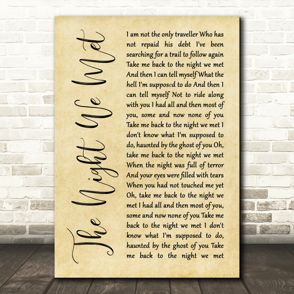 Lord Huron The Night We Met Rustic Script Song Lyric Quote Print