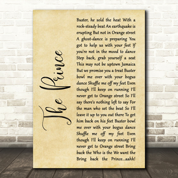 Madness The Prince Rustic Script Song Lyric Quote Print