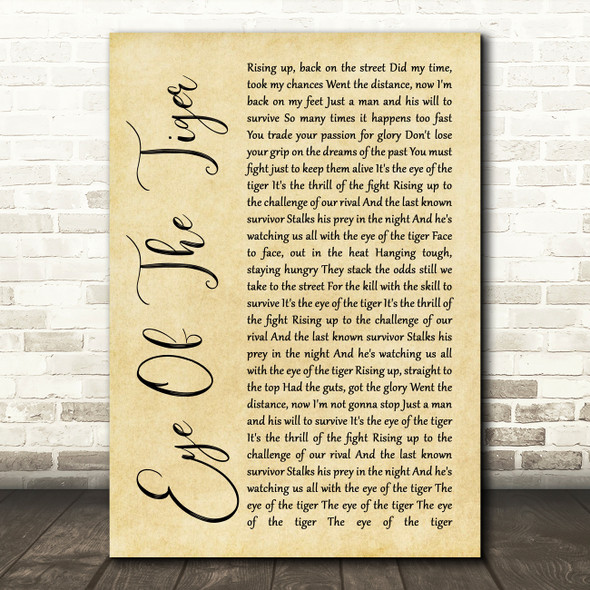 Survivor Eye Of The Tiger Rustic Script Song Lyric Quote Print