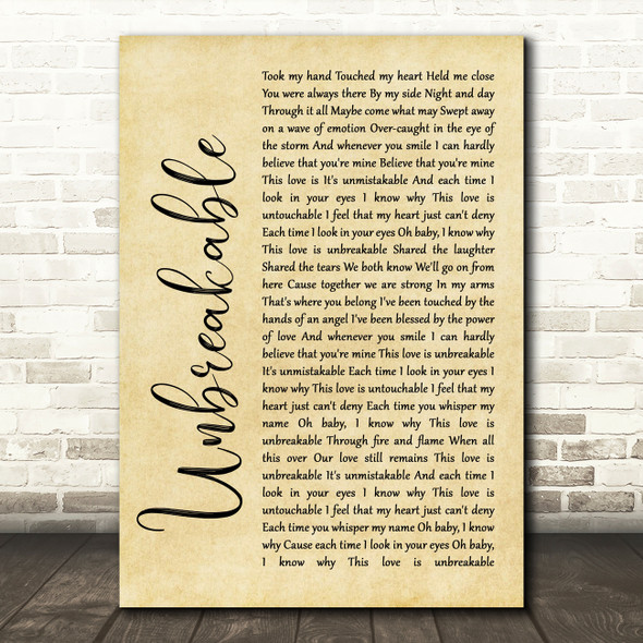 Westlife Unbreakable Rustic Script Song Lyric Quote Print
