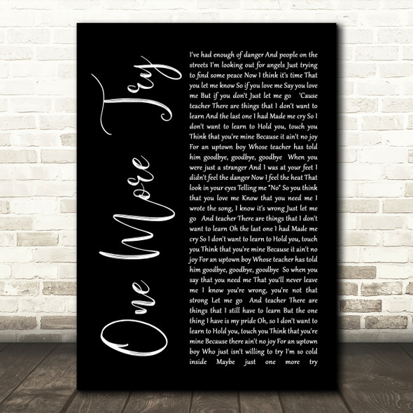 George Michael One More Try Black Script Song Lyric Quote Print