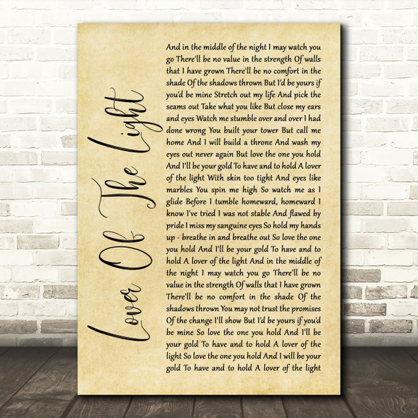 Mumford & Sons Lover Of The Light Rustic Script Song Lyric Quote Print