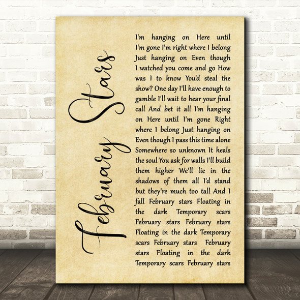 Foo Fighters February Stars Rustic Script Song Lyric Quote Print