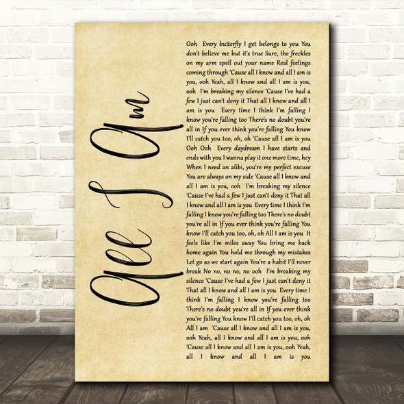 Jess Glynne All I Am Rustic Script Song Lyric Quote Print