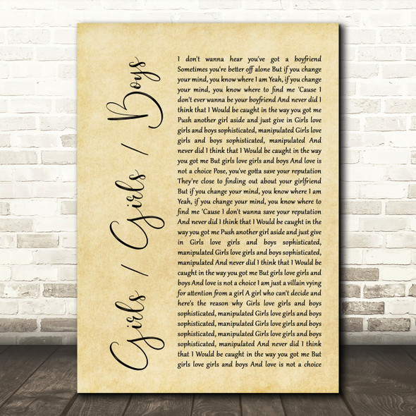 Panic At The Disco Girls Girls Boys Rustic Script Song Lyric Quote Print