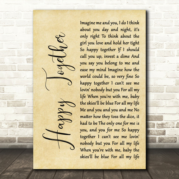 The Turtles Happy Together Rustic Script Song Lyric Quote Print