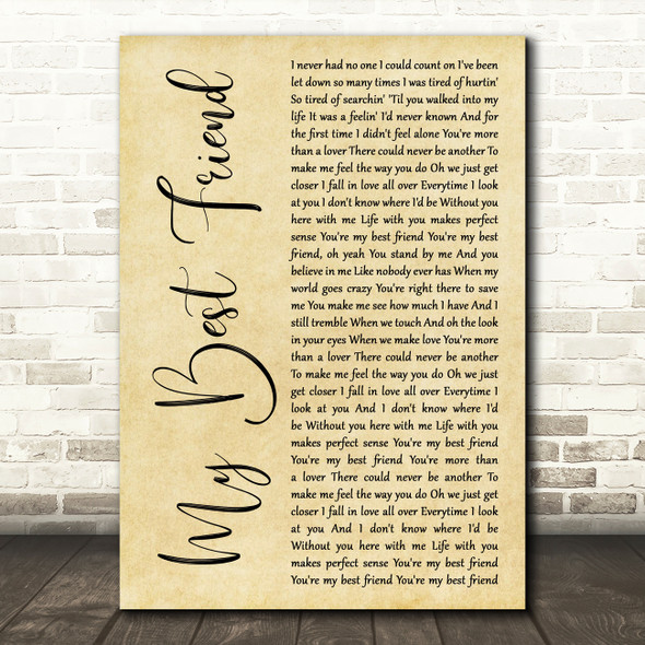 Tim McGraw My Best Friend Rustic Script Song Lyric Quote Print