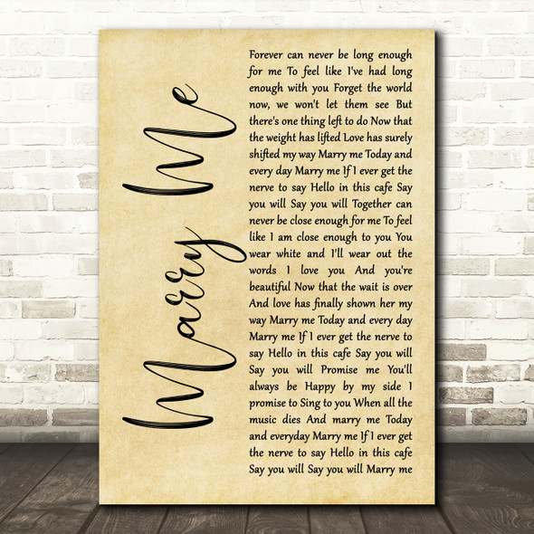 Train Marry Me Rustic Script Song Lyric Quote Print