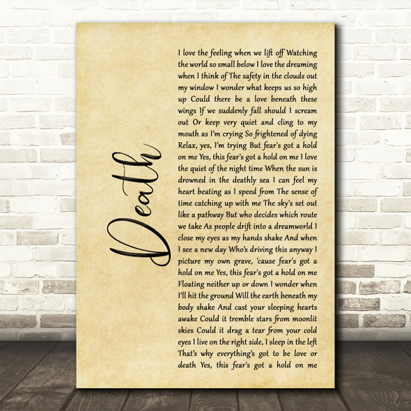 White Lies Death Rustic Script Song Lyric Quote Print