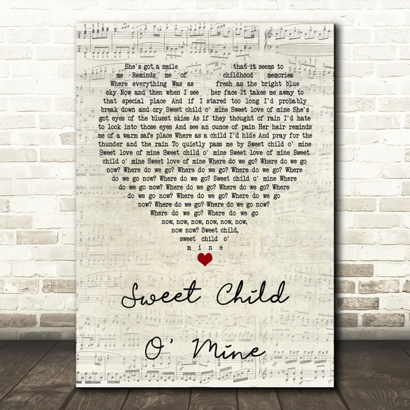 Guns N' Roses Sweet Child O' Mine Script Heart Song Lyric Quote Print