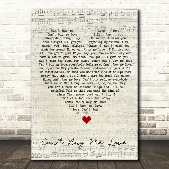 Can't Buy Me Love The Beatles Script Heart Quote Song Lyric Print