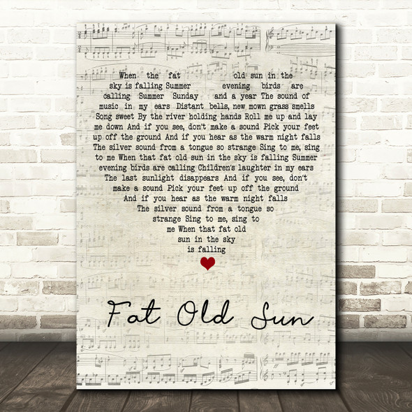 Pink Floyd Fat Old Sun Script Heart Song Lyric Quote Print