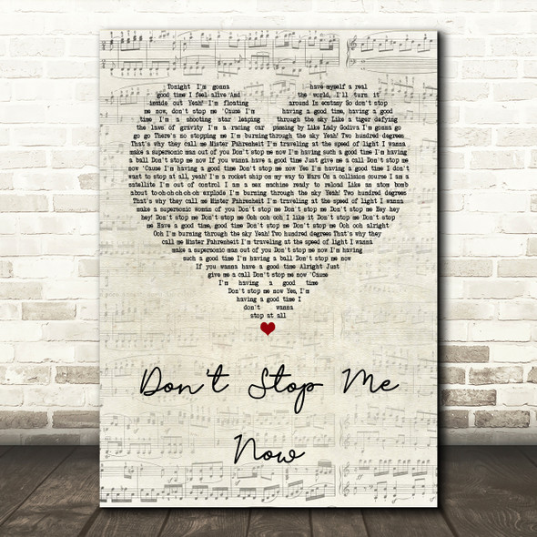 Queen Don't Stop Me Now Script Heart Song Lyric Quote Print
