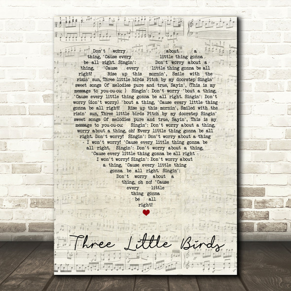 Three Little Birds Bob Marley Script Heart Quote Song Lyric Print