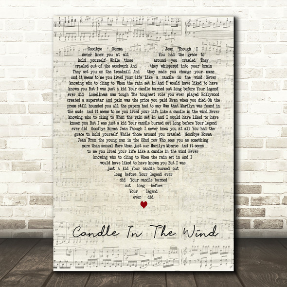 Candle In The Wind Elton John Script Heart Song Lyric Quote Print