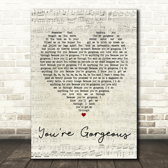 Baby Bird You're Gorgeous Script Heart Song Lyric Quote Print