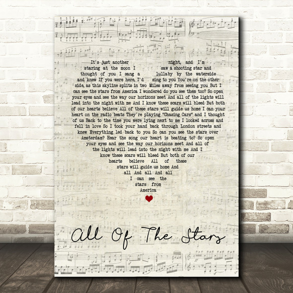Ed Sheeran All Of The Stars Script Heart Song Lyric Quote Print