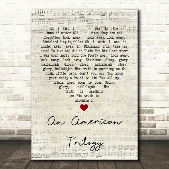Elvis Presley An American Trilogy Script Heart Song Lyric Quote Print