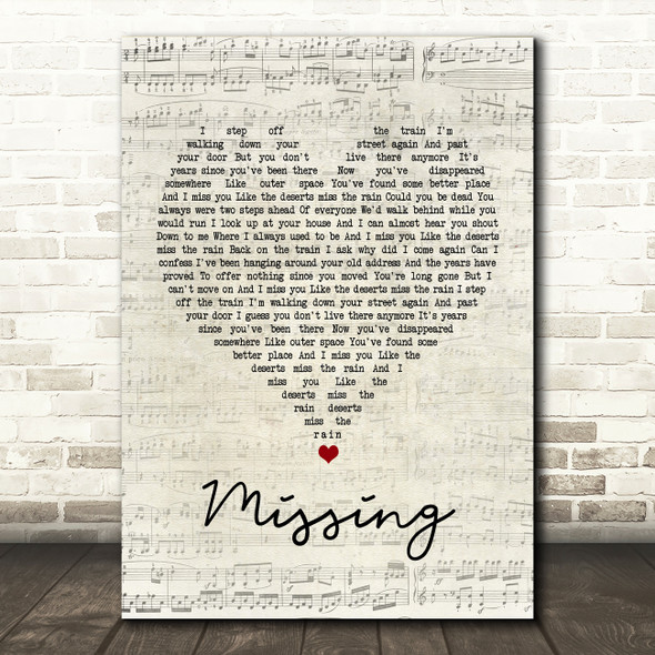Everything But The Girl Missing Script Heart Song Lyric Quote Print