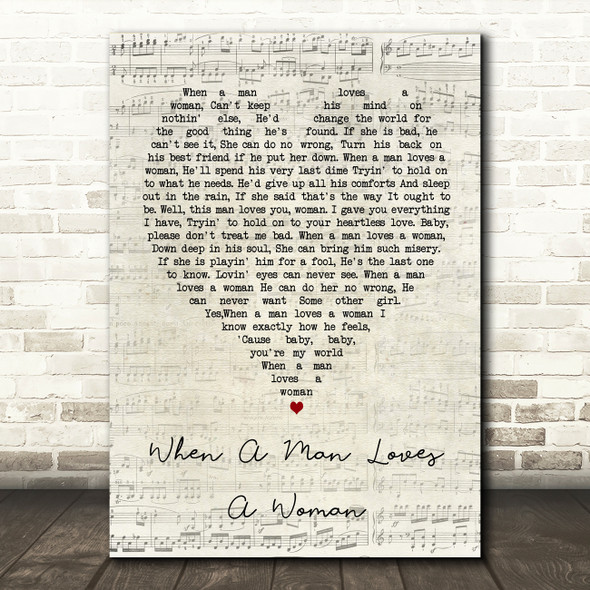 When A Man Loves A Woman Percy Sledge Script Heart Song Lyric Quote Print