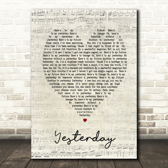 Yesterday Imagine Dragons Script Heart Song Lyric Quote Print