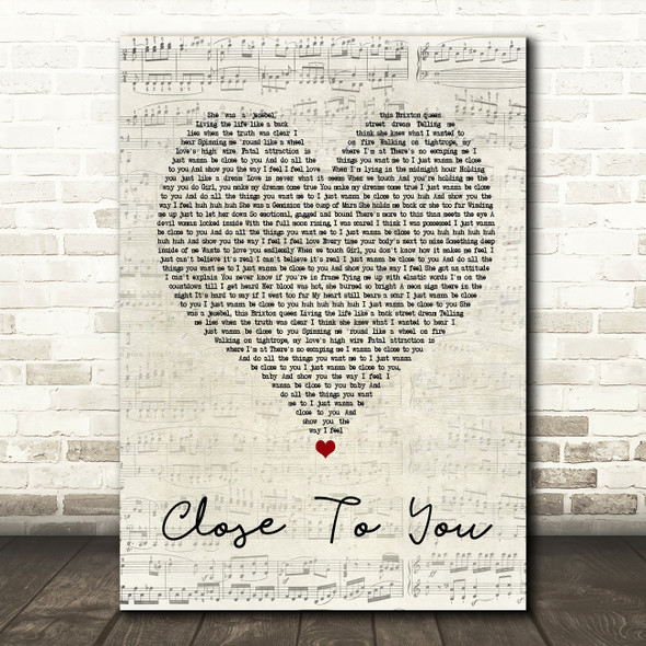 Maxi Priest Close To You Script Heart Song Lyric Quote Print