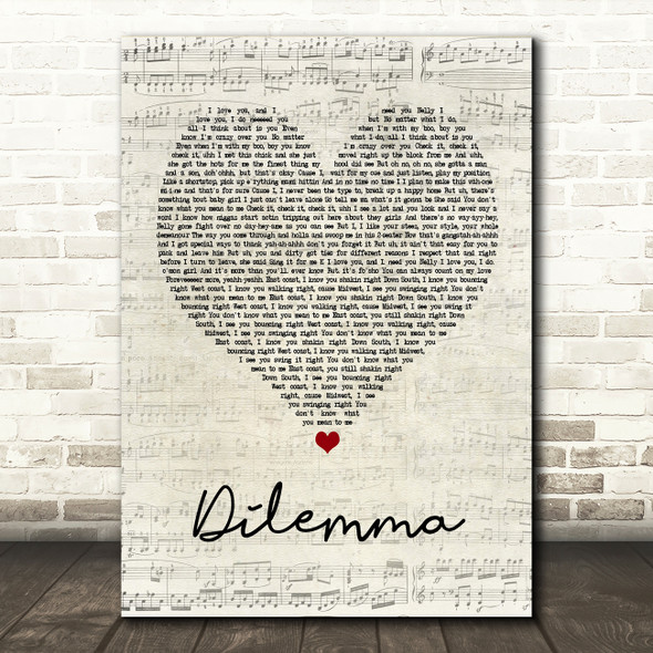 Nelly & Kelly Rowland Dilemma Script Heart Song Lyric Quote Print