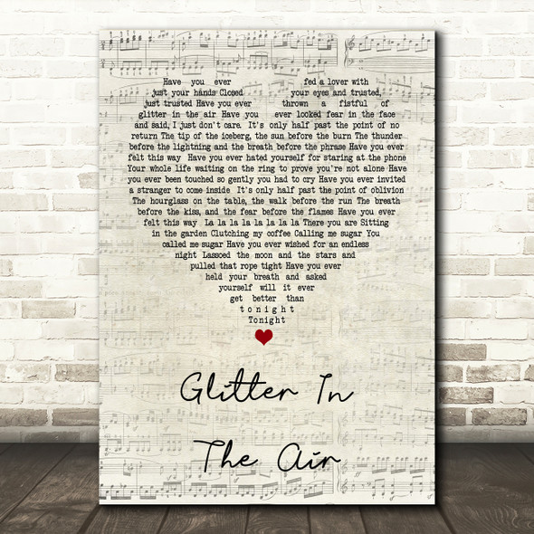 Pink Glitter In The Air Script Heart Song Lyric Quote Print