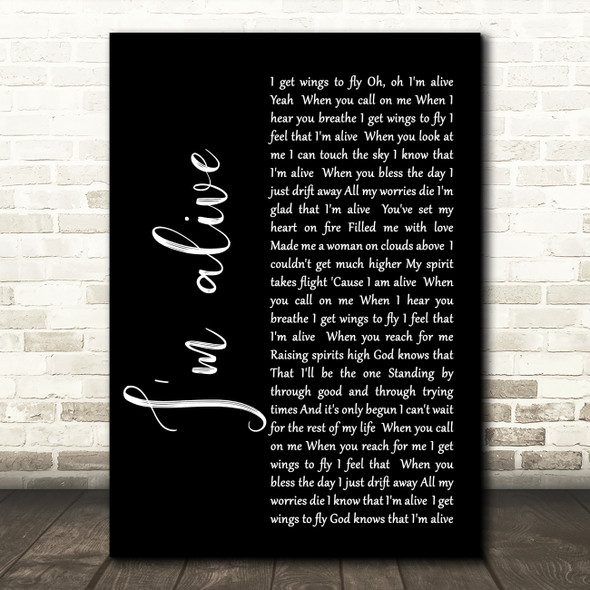 Celine Dion I'm Alive Black Script Song Lyric Quote Print