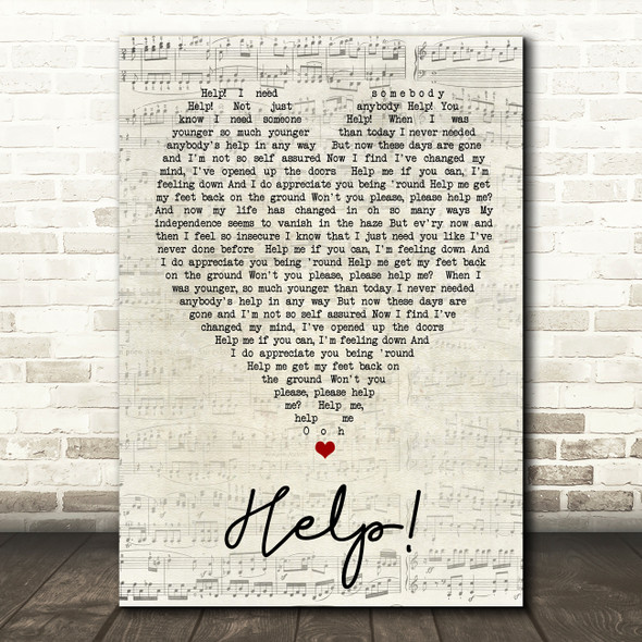 Help The Beatles Script Heart Quote Song Lyric Print
