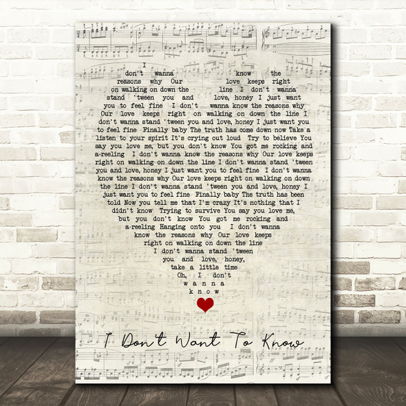 I Don't Want To Know Fleetwood Mac Script Heart Quote Song Lyric Print