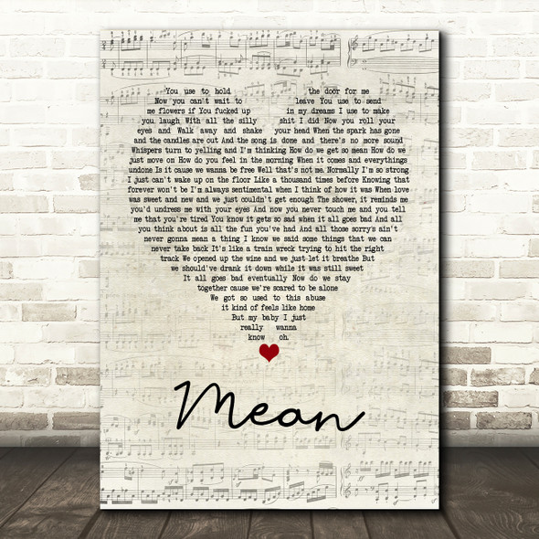 Pink Mean Script Heart Quote Song Lyric Print