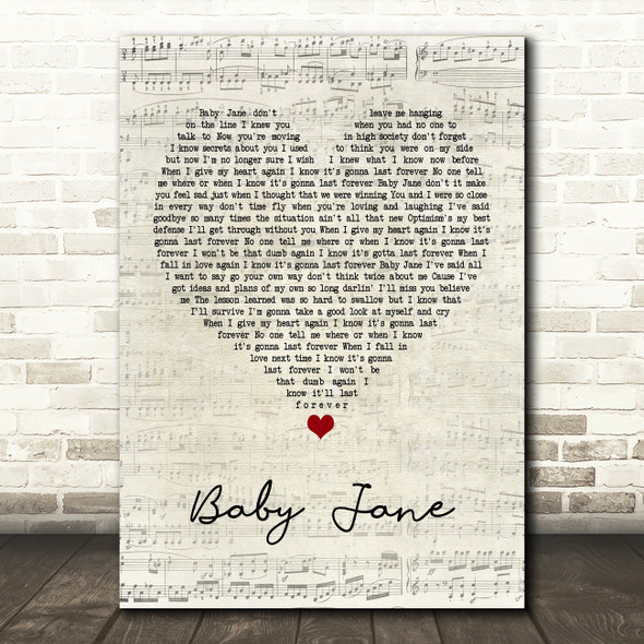 Rod Stewart Baby Jane Script Heart Quote Song Lyric Print