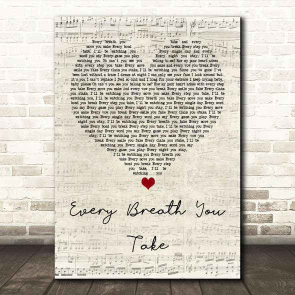 The Police Every Breath You Take Script Heart Quote Song Lyric Print