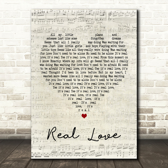 The Beatles Real Love Script Heart Song Lyric Quote Print