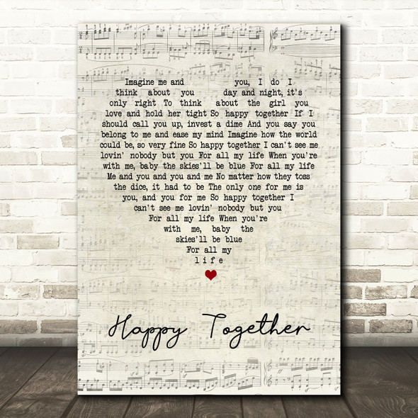 The Turtles Happy Together Script Heart Song Lyric Quote Print